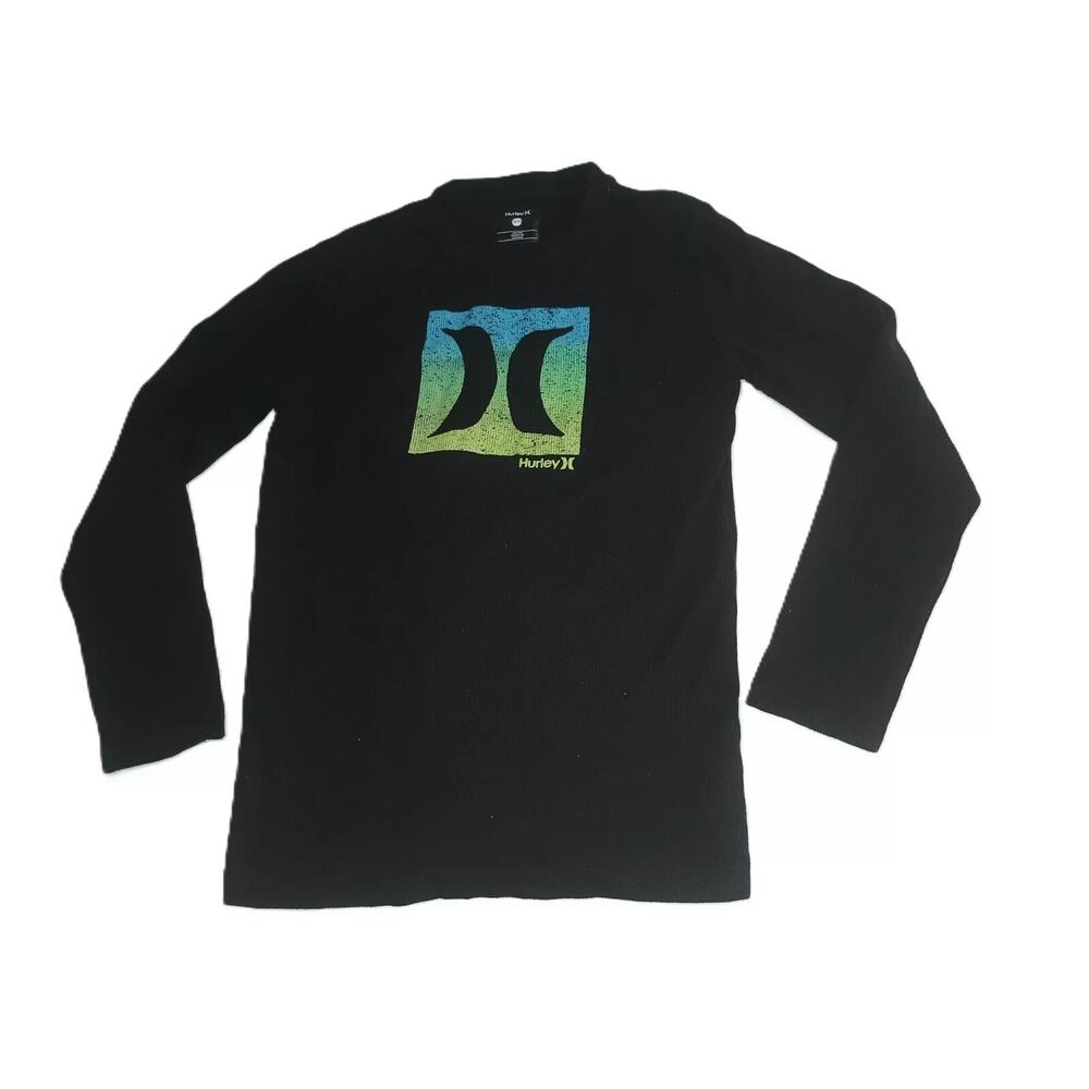 Hurley Boys Long Sleeve Graphic T-Shirt Causal Logo Pullover Black Sz 18/20 B002